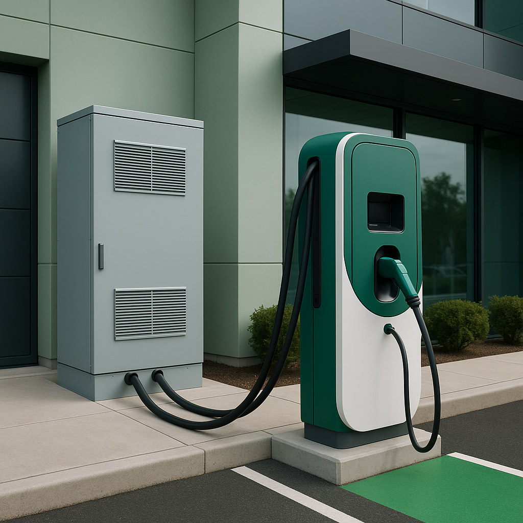 Modern electric vehicle charging station with professional electrical infrastructure